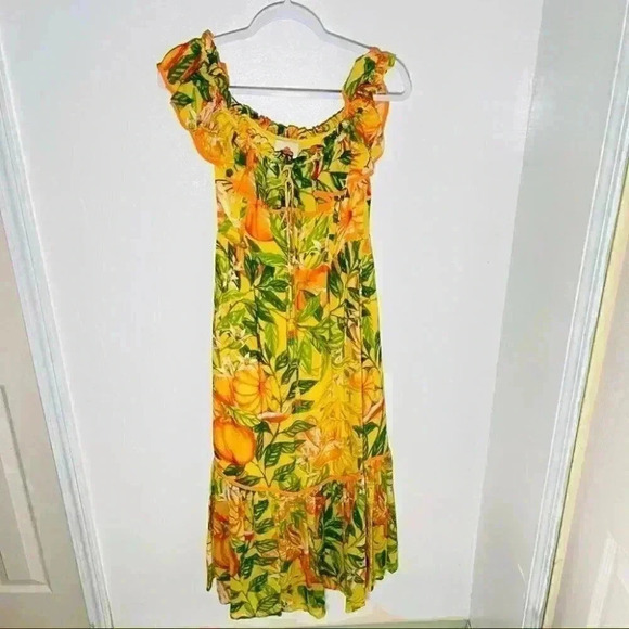 NWT FARM Rio Tangerines Off Shoulder Midi Dress - Picture 11 of 12